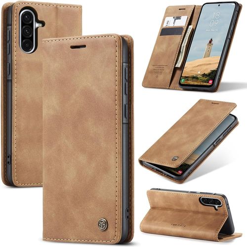 Kal-Coque Pour Samsung Galaxy A24 5g/4g Premium Housse Cuir Protection Pochette Rabat Portefeuille Flip Case Porte Magnétique Coque Étui Pour Samsung Galaxy A24, Brun