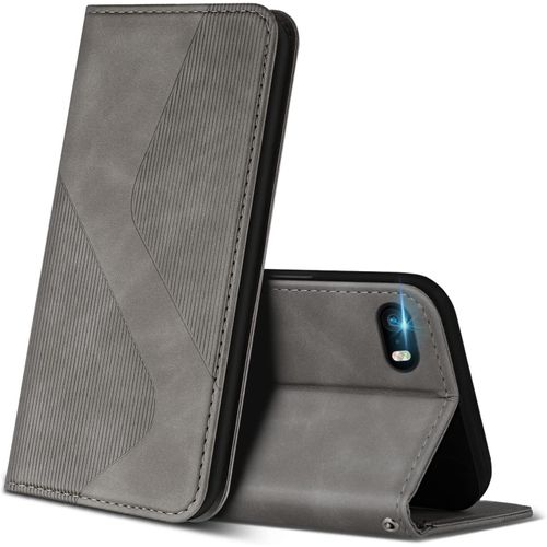 SJZG-Coque Pour Iphone 5 / Iphone 5S, Premium Étui Housse En Cuir De Protection Avec [Emplacements Cartes] [Magnetique], Clapet Folio Portefeuille Pour Iphone 5 / Iphone 5S (Gris)