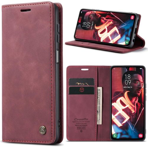 Kal-Coque Pour Samsung Galaxy A15 5g/4g Premium Housse Cuir Protection Pochette Rabat Portefeuille Flip Case Porte Magnétique Coque Étui Pour Samsung Galaxy A15, Vin Rouge