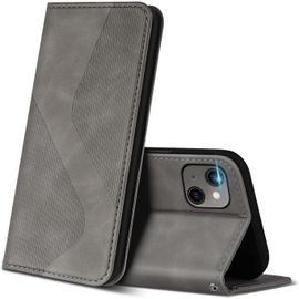 Sansh-Coque Pour Iphone 13 Mini, Premium Étui Housse En Cuir De Protection Avec [Emplacements Cartes] [Magnetique], Clapet Folio Portefeuille Pour Iphone 13 Mini (Gris)