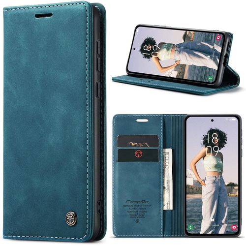 Kalanka-Coque Pour Samsung Galaxy A55 5g Premium Housse Cuir Protection Pochette Rabat Portefeuille Flip Case Porte Magnétique Coque Étui Pour Samsung Galaxy A55, Bleu Vert