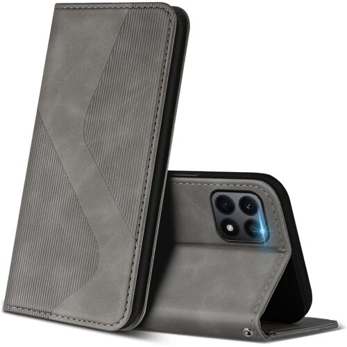 SJZG-Coque Pour Honor X8A, Premium Étui Housse En Cuir De Protection Avec [Emplacements Cartes] [Magnetique], Clapet Folio Portefeuille Pour Honor X8A (Gris)