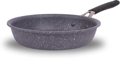 JEXNOVASHOP-Tempra Mineral Poêle antiadhésive en acier et aluminium avec revêtement minéral+ Ø 20 cm, poignée en silicone, effet pierre, adaptée à toutes les sources de chaleur