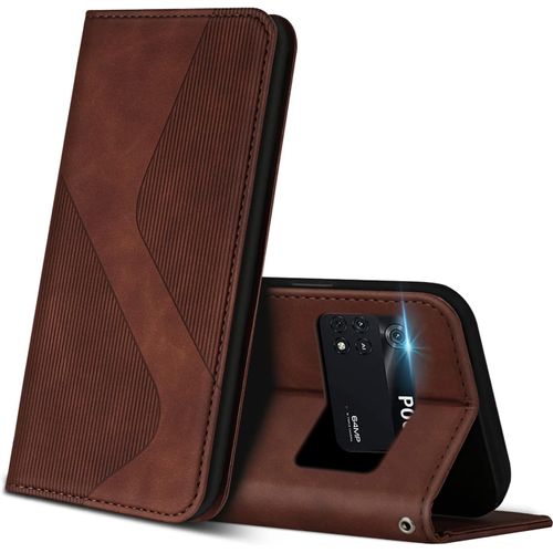 Kal-Coque Pour Xiaomi Poco M4 Pro 4g, Premium Étui Housse En Cuir De Protection Avec [Emplacements Cartes] [Magnetique], Clapet Folio Portefeuille Pour Xiaomi Poco M4 Pro 4g (Marron)