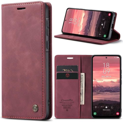 Kal-Coque Pour Samsung Galaxy A36 5g Premium Housse Cuir Protection Pochette Rabat Portefeuille Flip Case Porte Magnétique Coque Étui Pour Samsung Galaxy A36, Vin Rouge