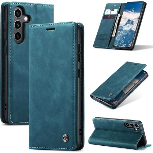 Kalanka-Coque Pour Samsung Galaxy S24 5g Premium Housse Cuir Protection Pochette Rabat Portefeuille Flip Case Porte Magnétique Coque Étui Pour Samsung Galaxy S24, Bleu Vert