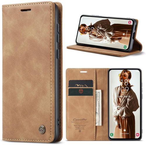 Kal-Coque Pour Samsung Galaxy A55 5g Premium Housse Cuir Protection Pochette Rabat Portefeuille Flip Case Porte Magnétique Coque Étui Pour Samsung Galaxy A55, Brun