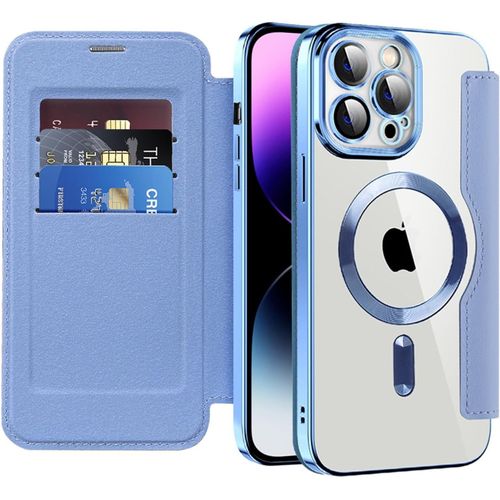 Kalanka-Coque Magnétique Compatible Avec Iphone 16 Pro Max,Housse En Cuir Pu Flip Pochette Portefeuille Étui Avec Emplacement Carte Coque De Téléphone Coque Pour Iphone 16 Pro Max,Far Peak Blue