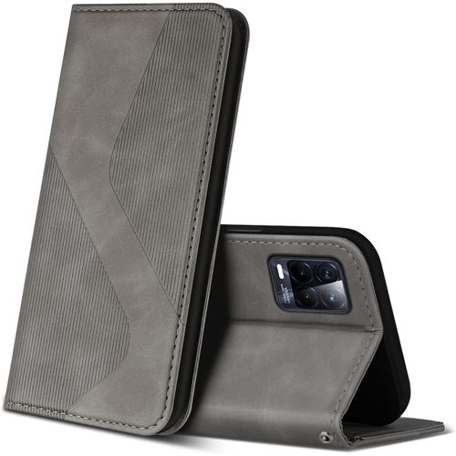 KAL-Coque Pour Realme 8 4G / Realme 8 Pro, Premium Étui Housse En Cuir De Protection Avec [Emplacements Cartes] [Magnetique], Clapet Folio Portefeuille Pour Realme 8 4G / Realme 8 Pro (Gris)