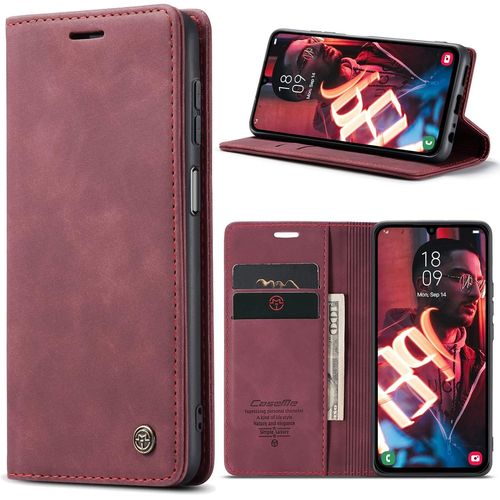 Kal-Coque Pour Samsung Galaxy A24 5g/4g Premium Housse Cuir Protection Pochette Rabat Portefeuille Flip Case Porte Magnétique Coque Étui Pour Samsung Galaxy A24, Vin Rouge