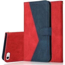 Sjzg-Coque Pour Iphone 6s / Iphone 6 (4,7 Pouces), Housse Étui En Pu Cuir Portefeuille Antichoc Étui À Rabat Clapet Protection Magnétique Flip Cover Wallet Case Avec Carte Fentes (Rouge Bleu)