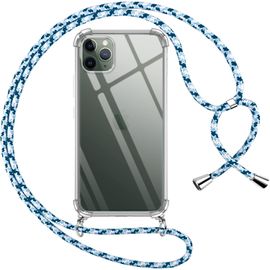 Coque Transparente En Silicone Pour Iphone 11 Pro Max Avec Cordon Tour De Cou Réglable, Coins Renforcés Anti¿Choc, Lanière Nylon Et Embouts Métalliques - Bleu
