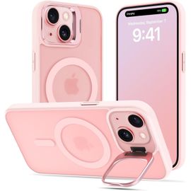 Mab-Coque Pour Iphone 15 Plus / 14 Plus Avec Béquille, Compatible Avec Magsafe, Etui De Téléphone Avec Caméra Support En Métal Intégrée, Housse De Protection De Qualité Militaire, Mat Translucide Ros
