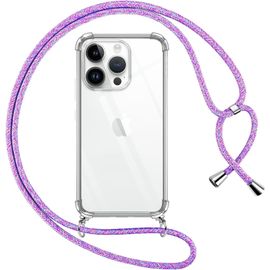 KALANKA-Coque pour iPhone 14 Pro avec Cordon, Transparente Silicone Housse avec Réglable de Collier Anti-Chute Etui pour iPhone 14Pro 6.1 Pouces, Ètuis à Bandoulière [Violet 01]