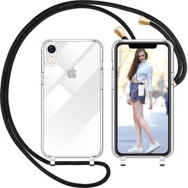 Kal-Coque Avec Cordon Pour Iphone Xr, Transparent Coque Collier Réglable Téléphone Étui Portable Lanyard Case Protection Complète Cover De Iphone Xr¿Or¿