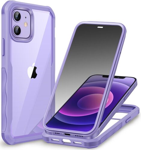 Anti Espion Coque iPhone 12 / iPhone 12 Pro, avec Protection écran Verre Trempé Anti Espion, 360° Antichoc Téléphone Housse Double Face Case Intégrale Etui pour iPhone 12/12 Pro -Violet
