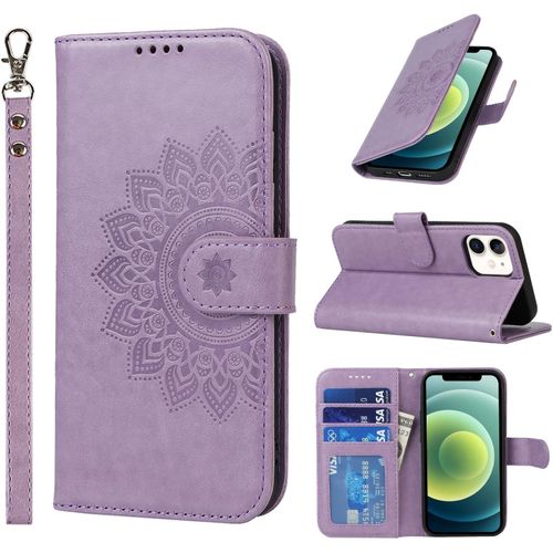 Tianyi-Etui Coque Pour Iphone 12 Mini, Fentes Pour Cartes Protection Housse En Cuir Pu Pochette Etui Portefeuille Pour Iphone 12 Mini (5.4 Pouces) - Violet