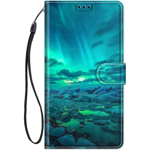Kal-Chooseu Coque Pour Samsung Galaxy S24 Fe 5g Housse Cuir Avec Protection Etui Portefeuille Antichoc Magnétique Étui À Rabat Et Folio Support Pochette Cover Élégant Motif Flip Case - Lumière Vert