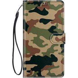 Kal-Chooseu Coque Pour Huawei Y6 2019 / Honor 8a Housse Cuir Avec Silicone Etui Portefeuille Antichoc Étui À Rabat Et Folio Support Stand Fonction Élégant Motif Pour Filles Femmes - Vert Camouflage