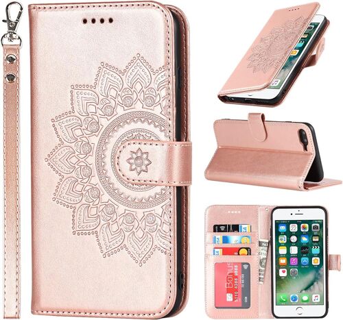 Etui Coque Pour Iphone 7 Plus/8 Plus, Fentes Pour Cartes Protection Etui Housse En Cuir Pu Pochette Fermeture Magnetique Etui Portefeuille Pour Iphone 7 Plus/8 Plus - Or Rose
