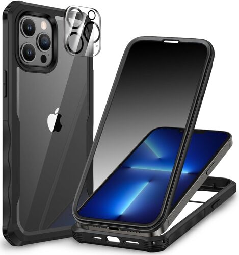 Anti-Spy Case for iPhone 13 Pro Max, with Tempered Glass Screen Protector Anti-Spy and Camera Protector [HD 9H Hardness] 360° Shockproof Phone Cover Double Sided Full Case ¿ Black