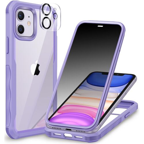 Anti Espion Coque iPhone 11, avec Protection écran Verre Trempé Anti Espion et Protecteur Caméra [9H HD] 360° Antichoc Téléphone Housse Double Face Case Intégrale Etui Transparente -Violet
