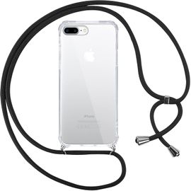 Coque Transparente Souple Tpu Pour Iphone 8 Plus/7 Plus (5,5'') Avec Cordon Noir Tour De Cou - Lanière Anti-Chute, Coins Renforcés