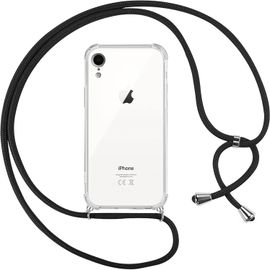 Coque Iphone Xr 6,1'' Transparente Souple Tpu Avec Cordon Tour De Cou Noir Réglable 150 Cm - Coins Renforcés Anti-Choc Et Anti-Jaunissement