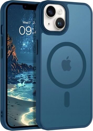 ELVORIX-Coque pour iPhone 14 Plus/iPhone 15 Plus 6.7 Pouces Compatible avec MagSafe, Étui Protection Antichoc, Mat Translucide Résistante Complète Protection Bumper Etui Housse (Bleu)