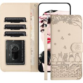 JGD-Coque pour Samsung Galaxy A56 5G(6.7 Pouces),Étui à Rabat Housse en Cuir,Chat Pochette de Portefeuille,Étui Fentes pour Cartes, Magnétique Antichoc en Béquille Flip Case,Beige