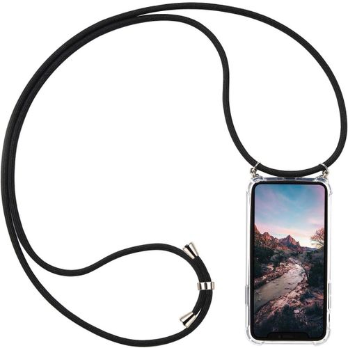 Kal-Coque Pour Huawei P20, Silicone Coque Avec Cou Chaîne Collier Étui De Téléphone Pour Huawei P20 Cou Lanière En Corde, Noir