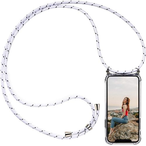 Kal-Coque Pour Huawei P20, Silicone Coque Avec Cou Chaîne Collier Étui De Téléphone Pour Huawei P20 Cou Lanière En Corde, Blanc Argent