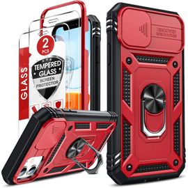 Case for iPhone 11 with [2 Tempered Glass], 360° Full Protection Hard PC Anti-Fall Reinforced Armor Heavy Duty Shockproof Bumper Case Cover for Apple iPhone 11 Red