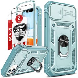 Case for iPhone 11 with [2 Tempered Glass], 360° Full Protection Hard PC Anti-Fall Reinforced Armor Heavy Duty Shockproof Bumper Case Cover for Apple iPhone 11 Green