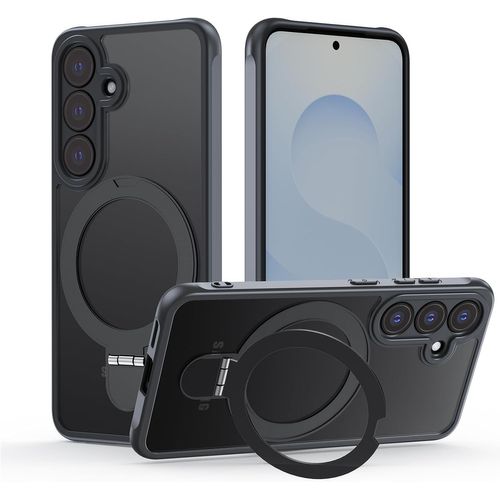 Sjzg-Coque Pour Samsung Galaxy S24fe Avec Support, Magsafe Compatible Étui Rotatable Kickstand, Anti-Rayures Pc Dur Housse Arrière Mat Translucide Protection Case Avec Anneau Ajustable Rolatif, Noir