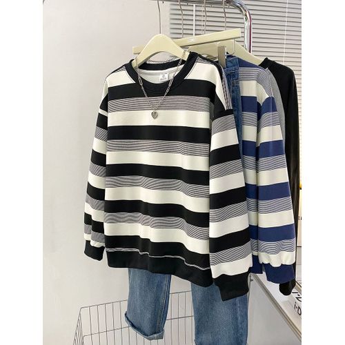 Pull À Rayures Perlées Composite 340 G Pour Femme, T-Shirt À Manches Longues, Printemps Et Automne, Vêtements Pour Femmes De Grande Taille