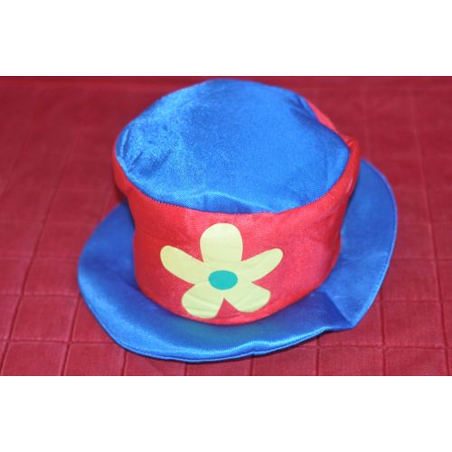 Chapeau De Clown Souple Bleu Et Rouge Avec Une Fleur Dessus