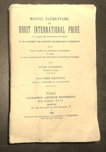 Manuel Élémentaire De Droit International Privé