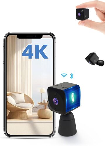 Camera, WiFi (2.4GHz) 4K HD Mini Wireless Indoor/Outdoor Surveillance Camera with Discrete Distance Recording, Mini Motion Detection/Night Vision/Long Batteries (FRQ18)