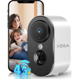 4G LTE Caméra de sécurité Intérieur avec Carte SIM,2K Super HD Caméra IP Portable,Batterie 6000mAh,Détection de Mouvement PIR,Vision Nocturne Couleur,Audio 2 Voies,TF/Cloud,IP65