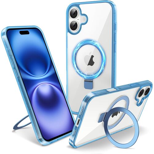 Senior-Coque Magnétique Pour Iphone 16 Plus Avec Support Invisible, [Compatible Avec Magsafe] Etui Housse Transparente Avec Protection Antijaunissement & Antirayure & Antichoc, 6.7'', Clair Bleu[L1493]