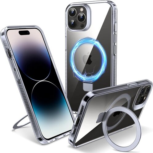 JGD-Coque Magnétique pour iPhone 14 Pro Max avec Support Invisible, [Compatible avec MagSafe] Etui Housse Transparente avec Protection Antijaunissement & Antirayure & Antichoc, 6.7'', Clair