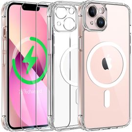 Coque Magnétique Pour Iphone 13 Avec Protection Caméra Et 2 Pièces Verre Trempé, Coque Iphone 13 Mince [Protection Militaire] Antichoc Dos Anti Rayures, Transparent