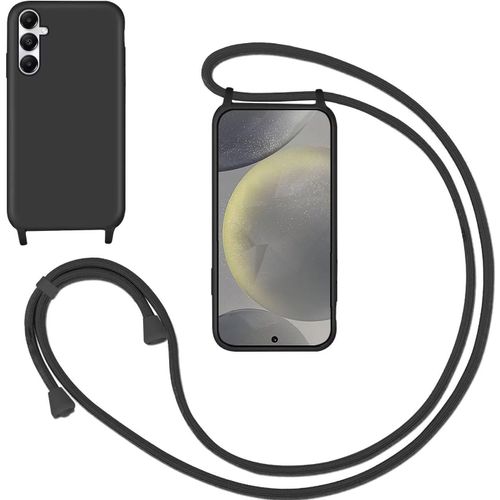 Kal-Coque Pour Samsung Galaxy A54 Avec Cordon,Souple Silicone Housse Avec Bandoulière En Nylon, Réglable Lanyard Case Protection Complète Cover Etui Antichoc Protection,Noir