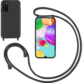 Kal-Coque Pour Samsung Galaxy A41 Avec Cordon,Souple Silicone Housse Avec Bandoulière En Nylon, Réglable Lanyard Case Protection Complète Cover Etui Antichoc Protection,Noir