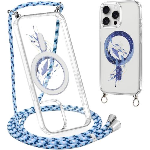 SJZG-Magnétique Coque Avec Cordon Pour Iphone 15 Pro 6,1'' Compatible Avec Magsafe, Transparent Aesthetic Motif Design Etui Avec Collier, Portable Lanyard Housse Cover Pour Iphone 15 Pro, Dauphin