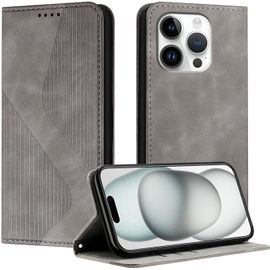KAL-Coque Pour Iphone 16 Pro Max (6,9""), Housse En Cuir Iphone 16 Pro Max (6,9""), Cuir Portefeuille Housse Avec Magnétique Flip Étui À Rabat Case Etui Iphone 16 Pro Max (Gris)