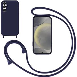 Kal-Coque Pour Samsung Galaxy S24 Avec Cordon,Souple Silicone Housse Avec Bandoulière En Nylon, Réglable Lanyard Case Protection Complète Cover Etui Antichoc Protection,Bleu
