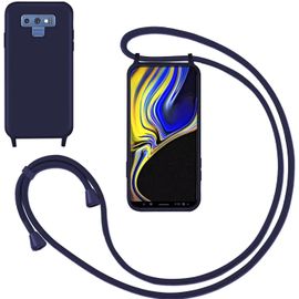 Brs-Coque Pour Samsung Galaxy Note 9 Avec Cordon,Souple Silicone Housse Avec Bandoulière En Nylon, Réglable Lanyard Case Protection Complète Cover Etui Antichoc Protection,Bleu