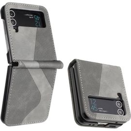 Kal-Coque En Cuir Pour Samsung Galaxy Z Flip 3 - Housse Magnétique Avec Étui À Rabat (Gris)